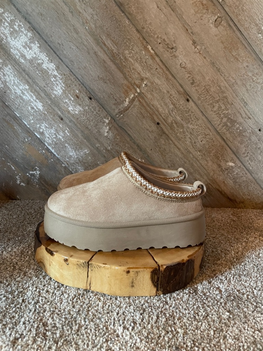 Mudd Tan Platform Slip-On Clog Mules with Braided Trim